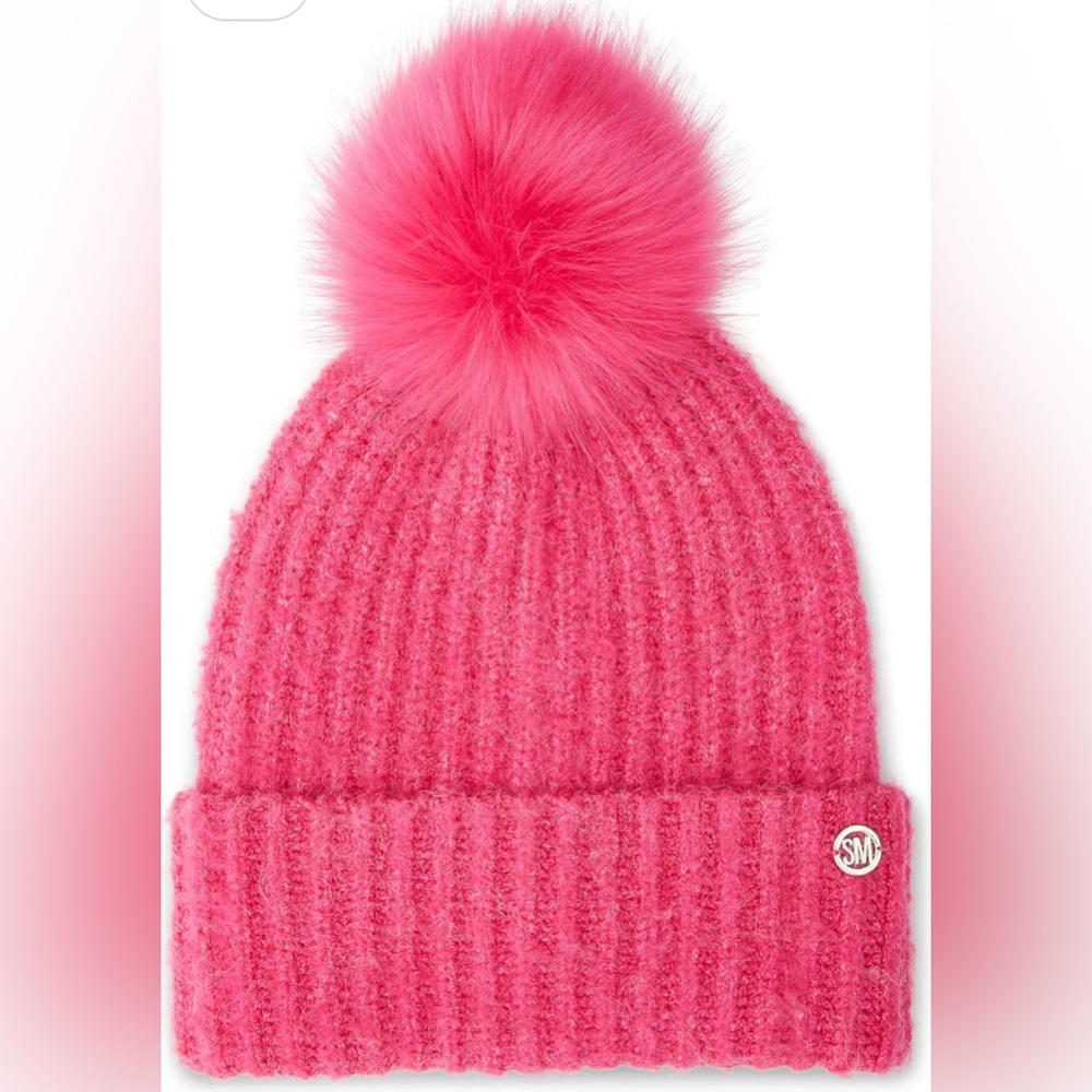 STEVE MADDEN Women's Heathered Rib Knit Beanie, Hot Pink, One Size